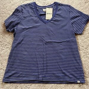 Pact Organic Cotton Blue Striped V-Neck T-Shirt